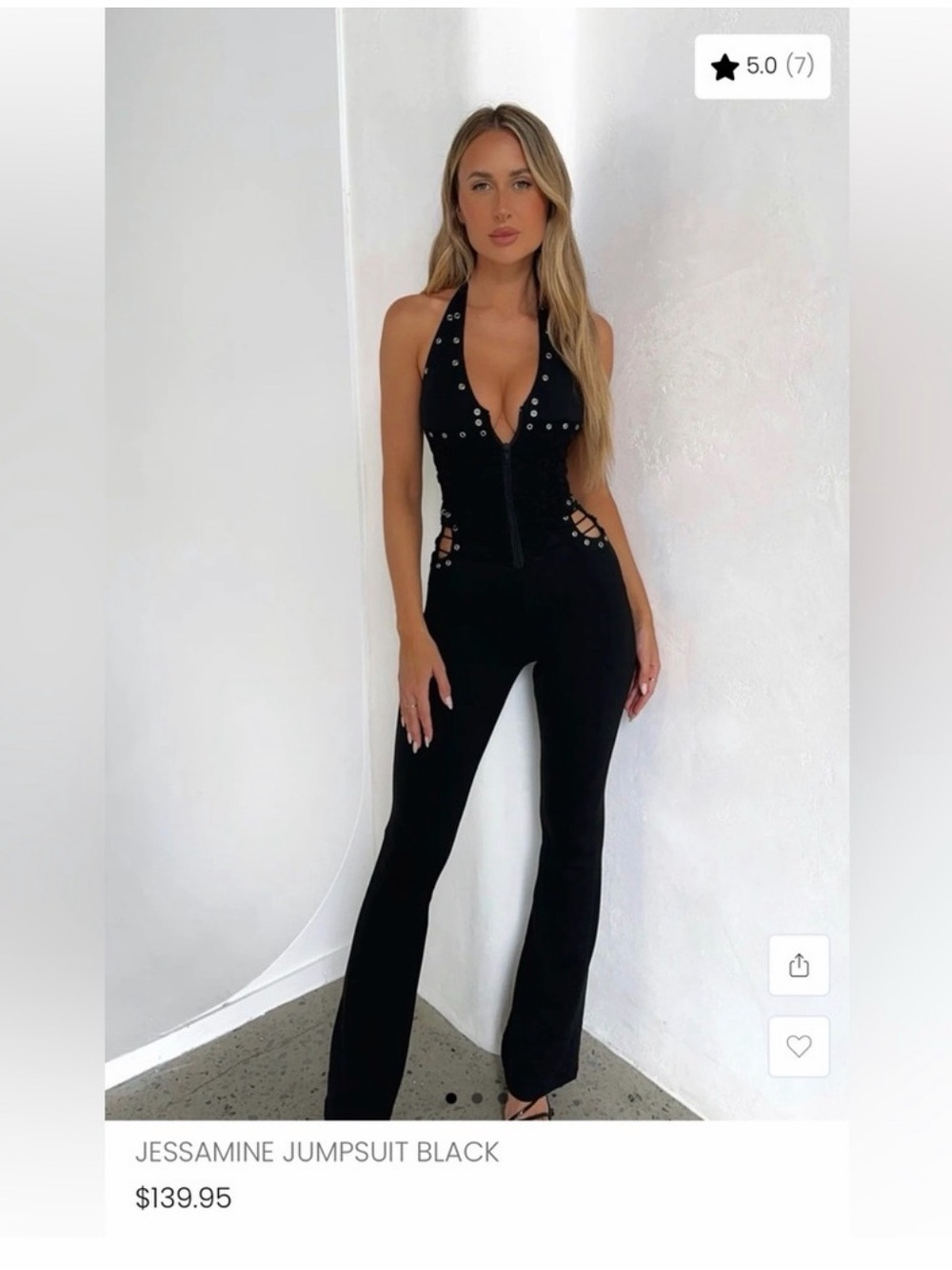 Jessamine Black Halter Stud-Trim Jumpsuit